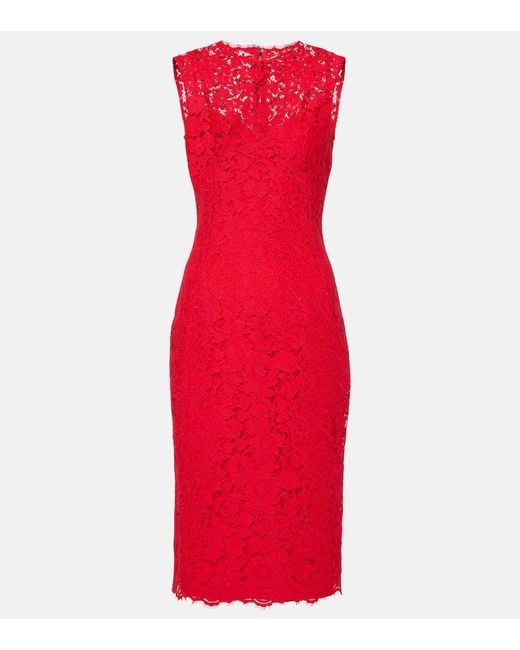 Dolce & Gabbana Red Floral Midi Dress