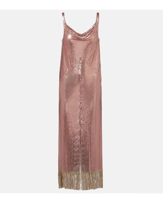 Rabanne Purple Fringed Metallic Midi Dress