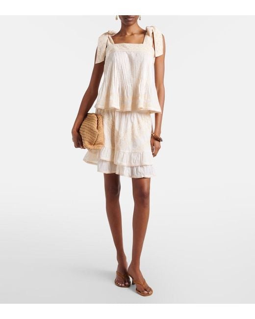Juliet Dunn Natural Lace-Trimmed Cotton Top