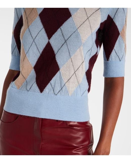 Khaite Blue Anders Argyle Cashmere And Mohair Top