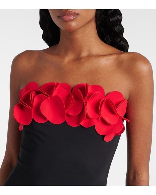 Karla Colletto Red Floral-Applique Strapless Swimsuit