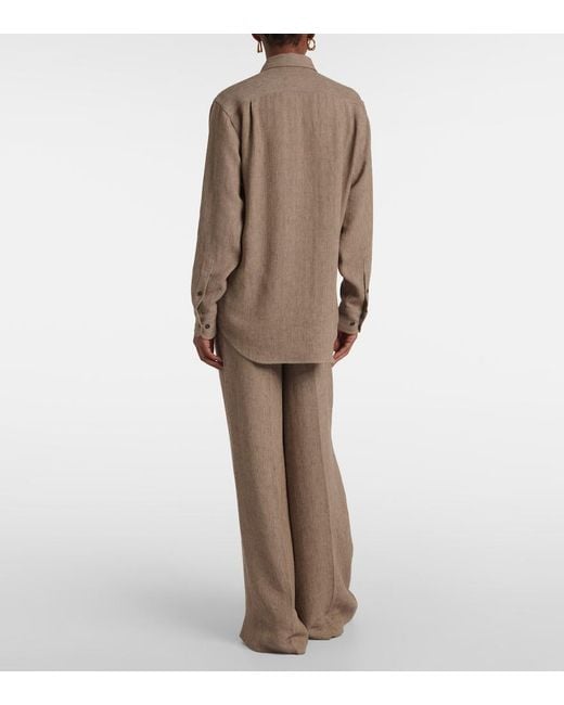 Loro Piana Brown Andre Chevron Linen Crepe Shirt