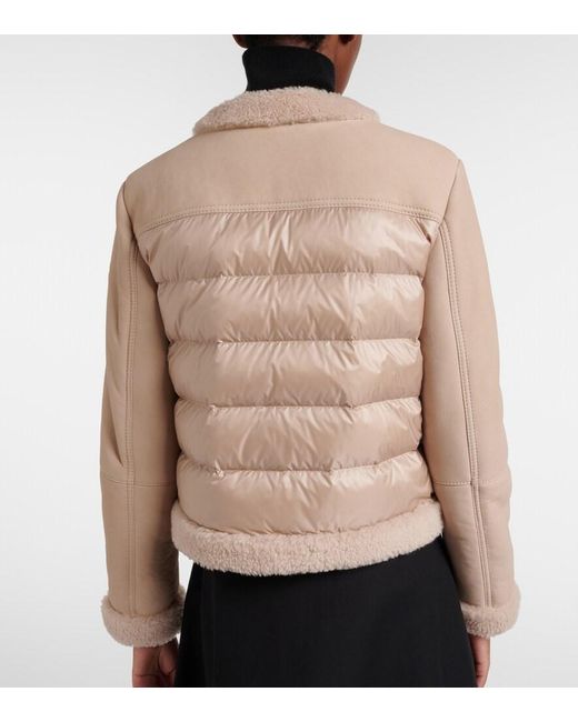 Moncler Natural Buis Shearling-Lined Suede Down Jacket