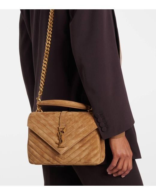 Saint Laurent Natural College Medium Suede Crossbody Bag