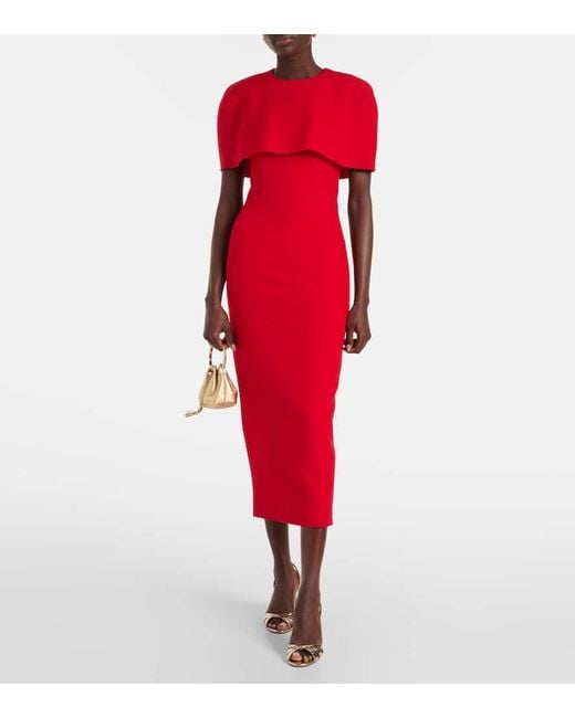 Roland Mouret Red Caped Crepe Midi Dress