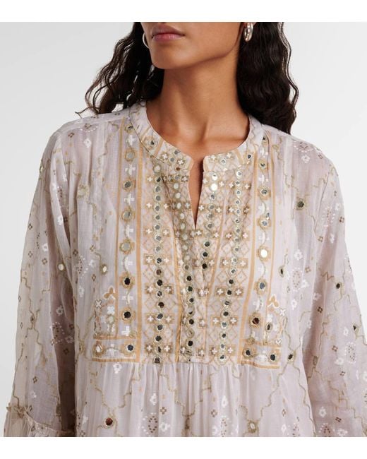 Juliet Dunn Natural Mosaic Printed Cotton Midi Dress