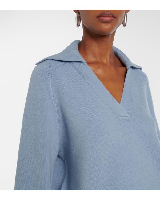 Vince Blue Wool And Cashmere-Blend Polo Sweater
