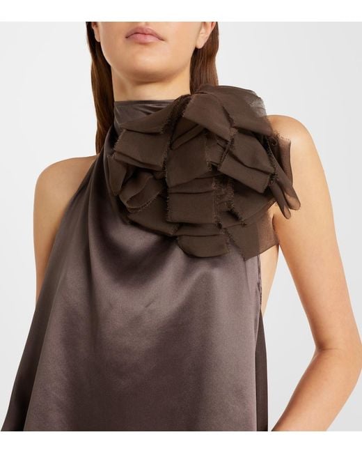 Magda Butrym Brown Top Aus Seidensatin Mit Spitze