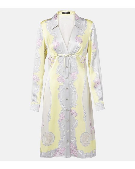 Vestido Camisero Medusa Cameo De Sarga De Seda Versace de color White