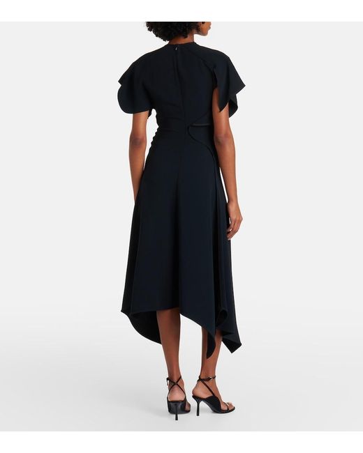 Victoria Beckham Black Asymmetric Draped Cady Midi Dress