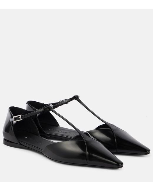 Max Mara Black Fsilkway Leather Ballet Flats