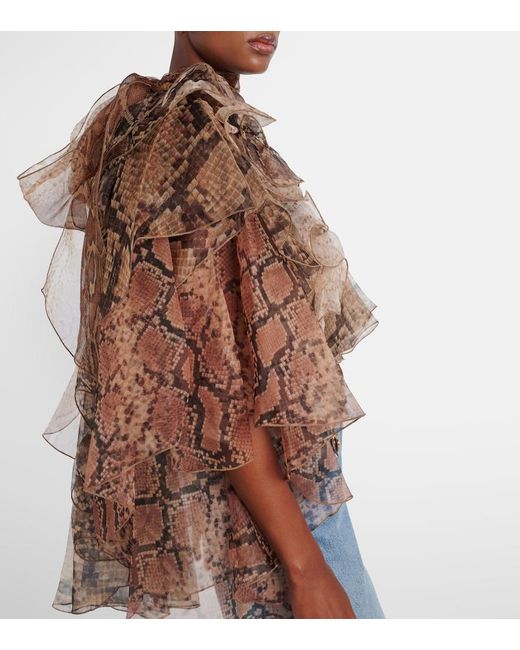 Zimmermann Brown Memento Ruffled Silk Blouse