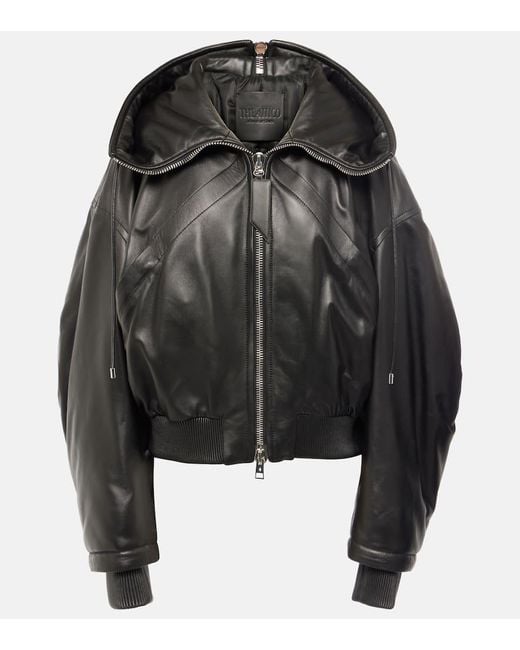 The Attico Black Oversize-Bomberjacke Aus Leder