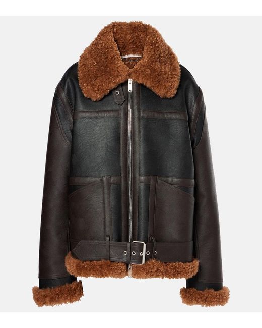 Stella McCartney Black Faux Shearling-Trimmed Biker Jacket