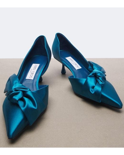 Jimmy Choo Blue Issy Bow-Detail Satin Pumps
