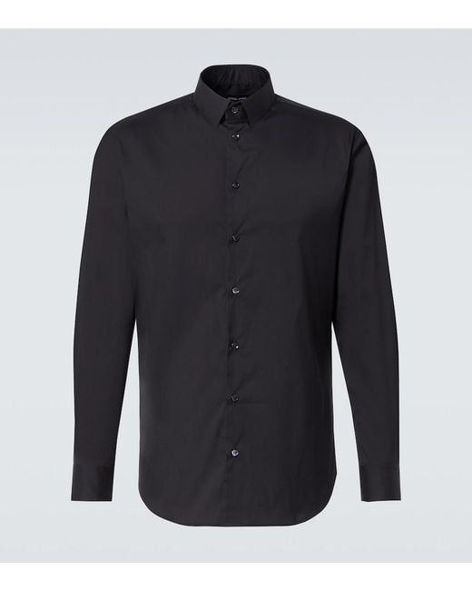 Giorgio Armani Blue Cotton-Blend Poplin Shirt for men