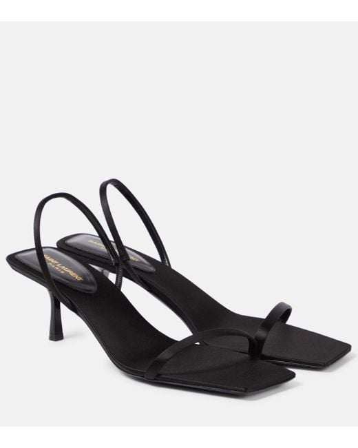 Saint Laurent Black Jaspe Satin Crepe Sandals