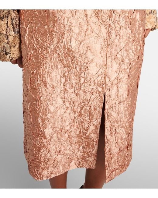 Dries Van Noten Pink Lame Midi Skirt