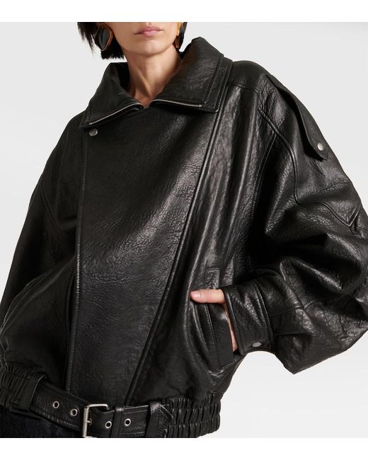 Saint Laurent Black Oversized Leather Bomber Jacket
