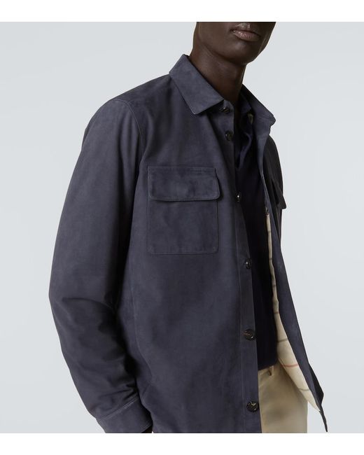 Loro Piana Blue Lowe Suede Overshirt for men