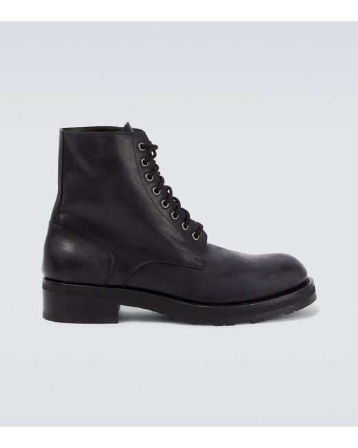 The Row Black Leather Combat Boots for men