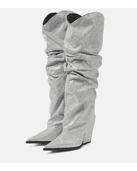 Alexandre Vauthier Gray Glitter Knee-High Boots