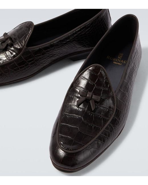 Rubinacci Black Marfy Croc-Effect Leather Loafers for men