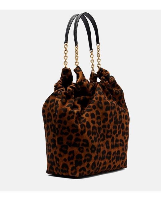 DeMellier London Brown Miami Medium Leopard-Print Suede Shoulder Bag