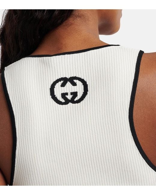 Gucci White Ribbed-Knit Cotton-Blend Tank Top