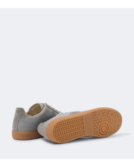 Maison Margiela White Replica Suede-Trimmed Leather Sneakers for men