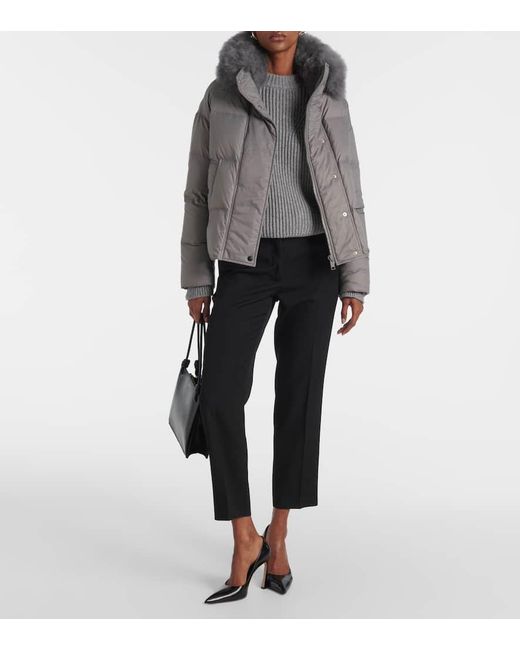 Yves Salomon Gray Shearling-Trimmed Quilted Down Jacket
