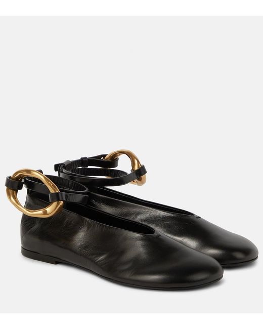 Jil Sander Black Embellished Leather Ballet Flats
