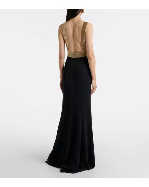 Costarellos Black Embellished Crepe Gown