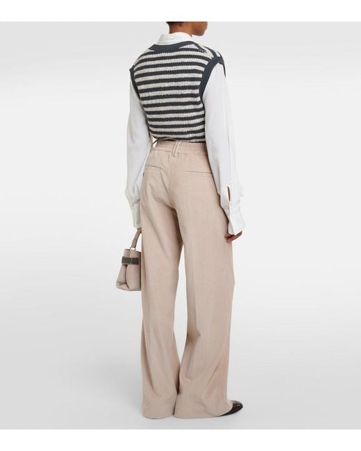 Brunello Cucinelli Natural Cotton Corduroy Wide-Leg Pants