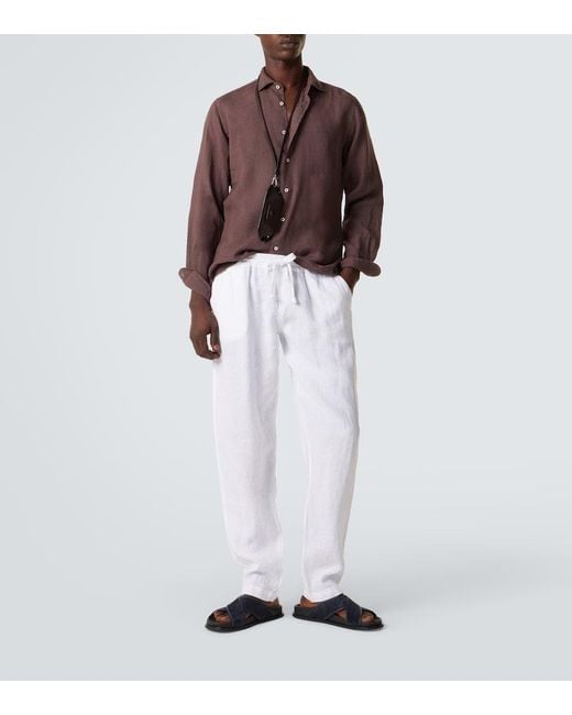 Fedeli White Bonifacio Linen Tapered Pants for men