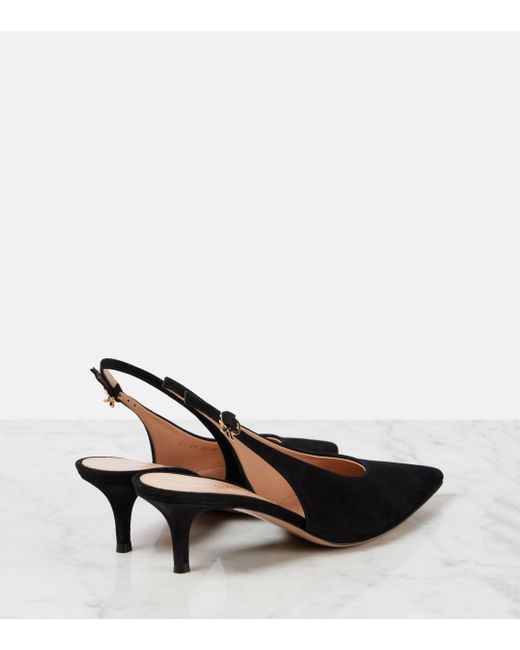 Gianvito Rossi Black Robbie 55 Suede Slingback Pumps