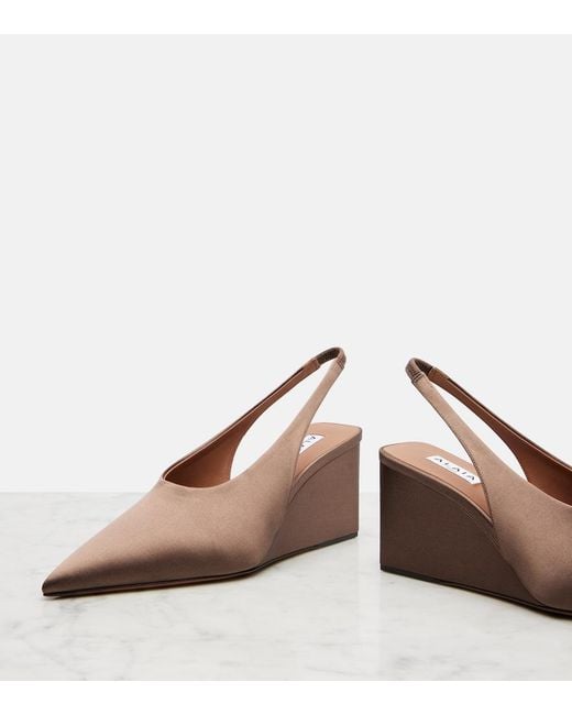 Alaïa Brown Cube 75 Satin Slingback Wedges
