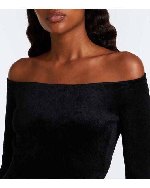 Alaïa Black Off-Shoulder Velvet Bodysuit