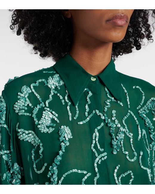 Camicia Semitrasparente Con Paillettes di Dries Van Noten in Green