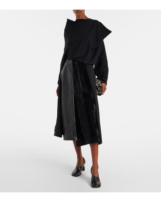 Junya Watanabe Black High-Rise Wool-Blend Maxi Skirt