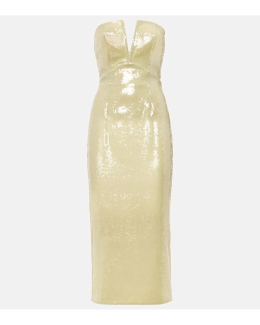 Roland Mouret Yellow Sequined Strapless Corset Dress