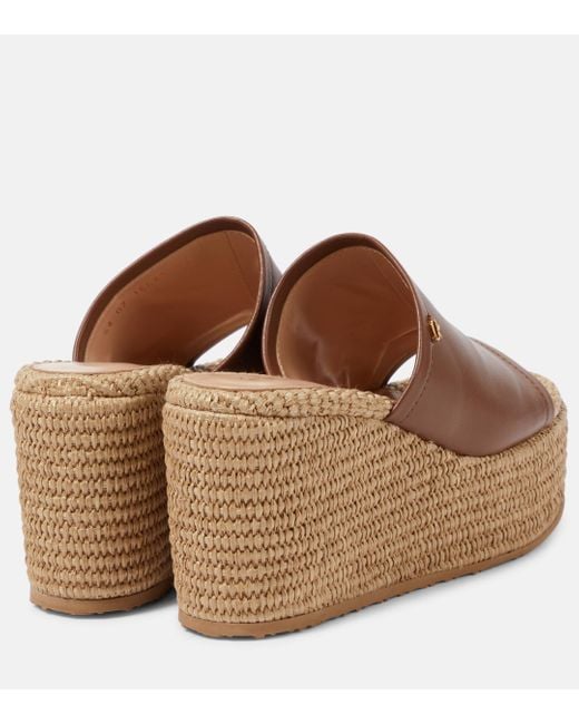 Gianvito Rossi Brown Leather And Raffia Wedge Mules