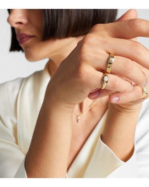 STONE AND STRAND White Essential 14Kt Pinky Ring With Diamonds