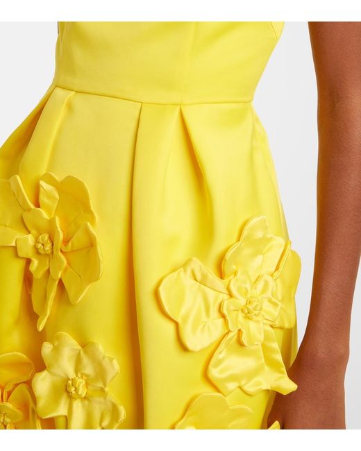 LEO LIN Yellow Piper Floral Appliqué Bell Shape Mini Dress