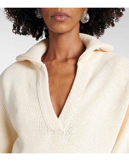 Magda Butrym White Cropped Cotton-Blend Polo Sweater