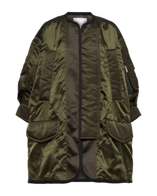 Sacai Oversized Quilted Ripstop Coat in Green | Lyst