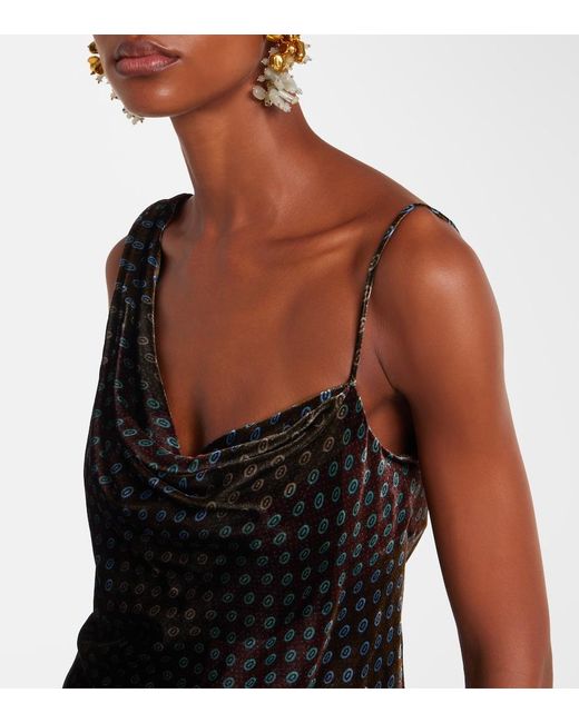 Dries Van Noten Black Draped Printed Velvet Top