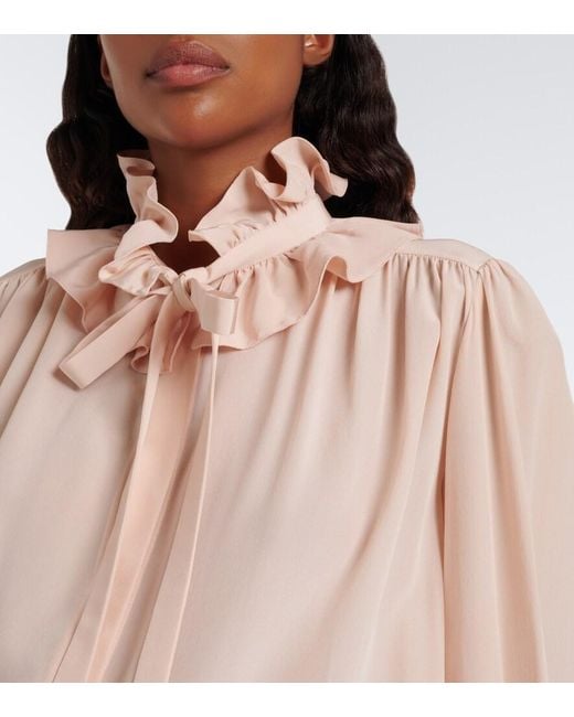 Chloé Natural Ruffled Silk Chiffon Blouse