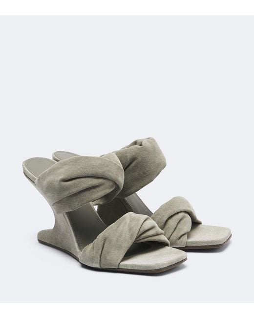 Rick Owens White Twisted Cantilever Suede Wedge Mules