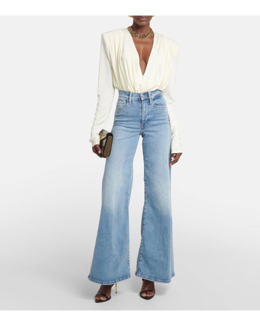 FRAME Blue Le Palazzo Crop High-rise Flared Jeans